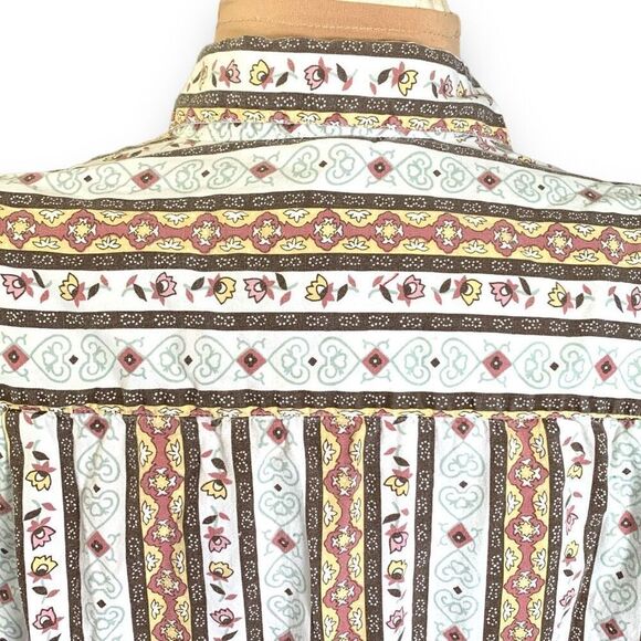 Vintage Maggie & Max White Brown Floral Button Front Long Sleeve Collared Boho - Picture 4 of 9